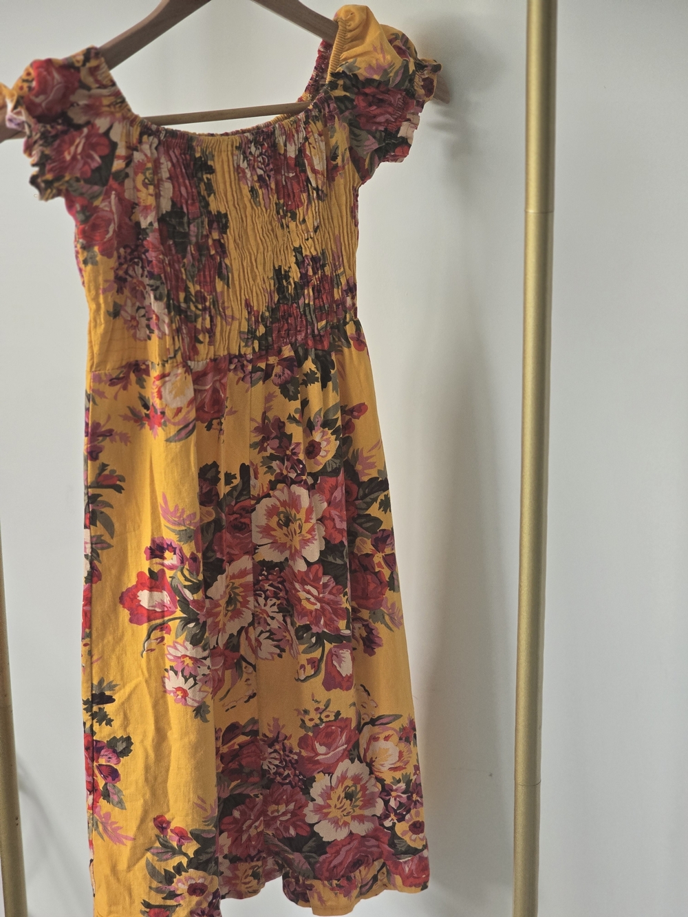 Womans Yellow Floral Smocked Sundress